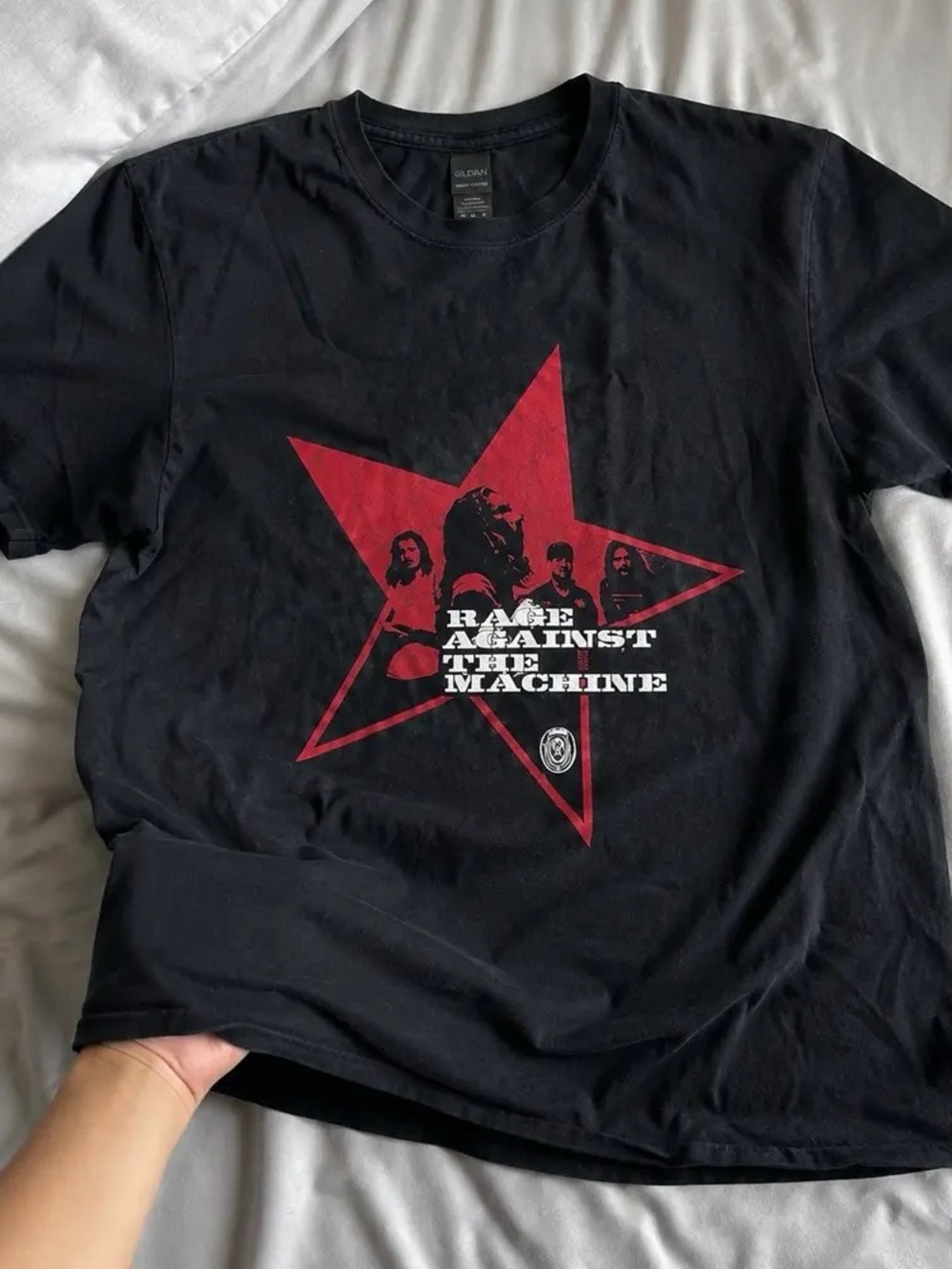 Gildan Black Short Sleeve Tee with Red Star Band Graphic